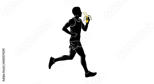 runner fueling up silhouette of athlete eating banana while jogging perfect for health fitness and nutrition concepts