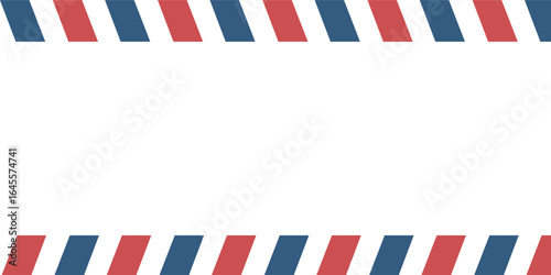 Airmail envelope frame with blue and red stripes on white background. International vintage letter border. Retro air mail postcard. Blank envelope.