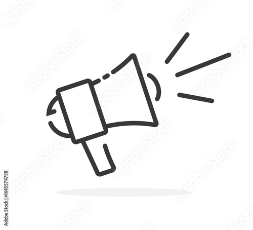 Announcement loud icon vector from megaphone loudspeaker line stroke outline art style graphic illustration, simple minimal speaker voice alert warning sign symbol single, bullhorn public scream sound