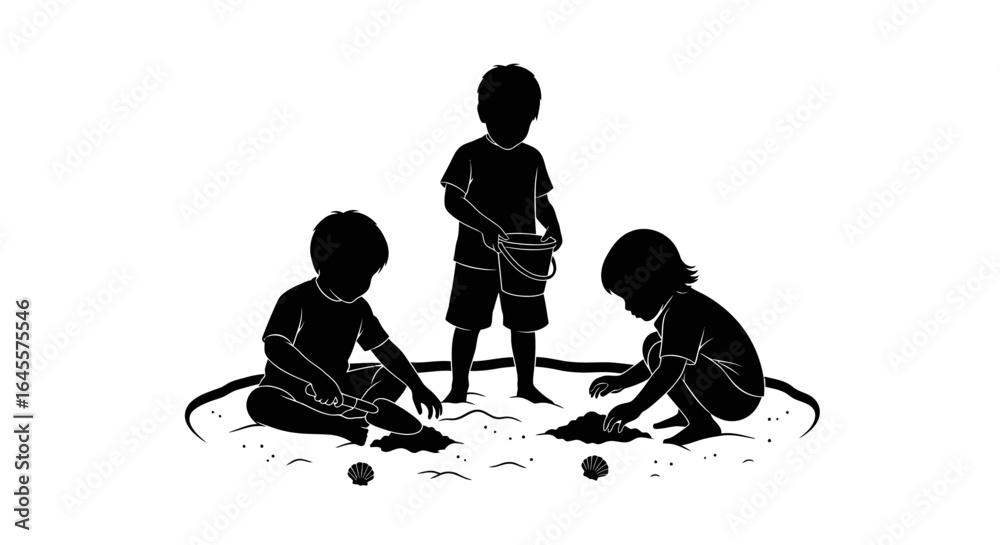 Fototapeta premium three children playing together in the sand a perfect illustration for childhood friendship and summer fun