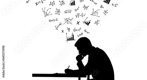 contemplative student solving complex equations a silhouette illustrating the challenges and triumphs of academic pursuit