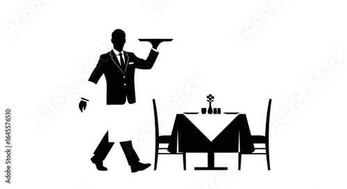 elegant waiter serving at a table highend restaurant fine dining professional service concept for menu design website or advertisement