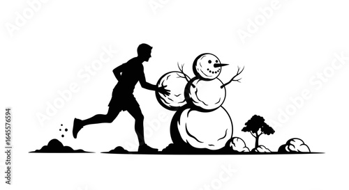building a snowman perseverance effort and achieving winter goals a powerful silhouette illustration