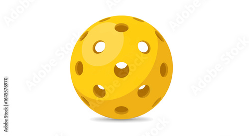 Yellow Pickleball On White Background - Sports Equipment And Recreation