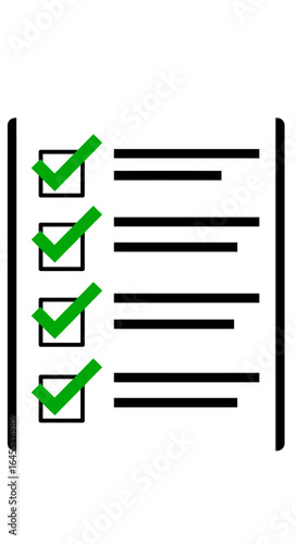 Checklist Icon: Green Checkmarks on Black and White Document