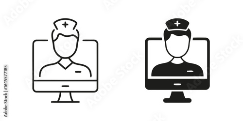 Two medical professionals on computer screens.