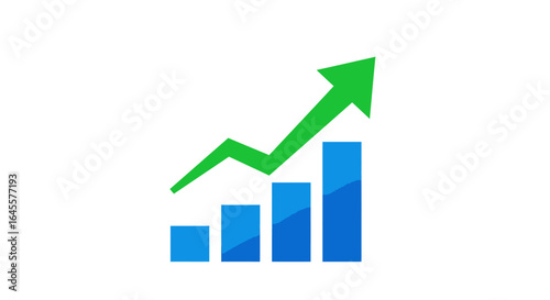 Ascending Blue Bar Graph with Green Growth Arrow