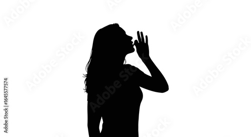 silhouette of a woman whispering a secret perfect for branding mystery and confidentiality concepts