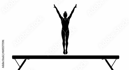 Gymnast Performing a Balance Beam Routine Silhouetted Against White Background