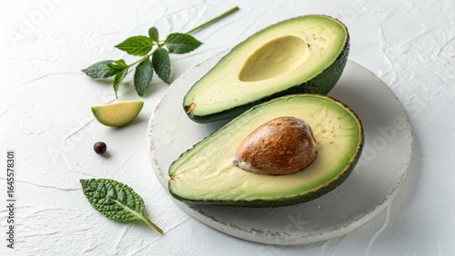 Halved Avocado with Mint on...