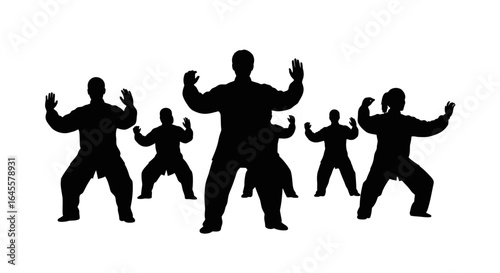 find inner peace and strength tai chi chuan group silhouette for wellness websites meditation apps and martial arts resources