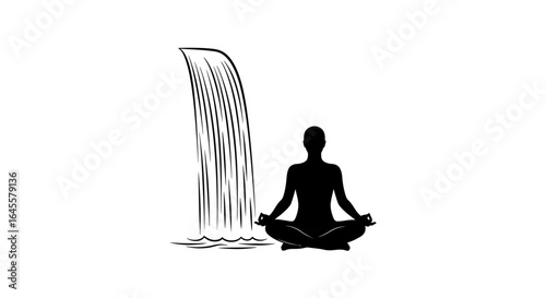 find inner peace a serene silhouette of a yogi meditating by a waterfall perfect for wellness mindfulness and yoga websites or blog posts