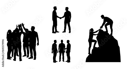 achieving business success teamwork partnership and overcoming challenges a collection of powerful silhouette images