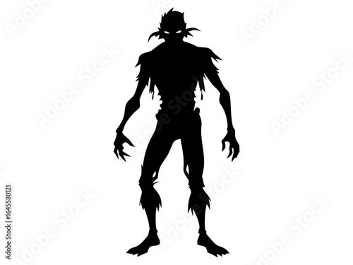 A terrifying zombie silhouette, standing menacingly.
