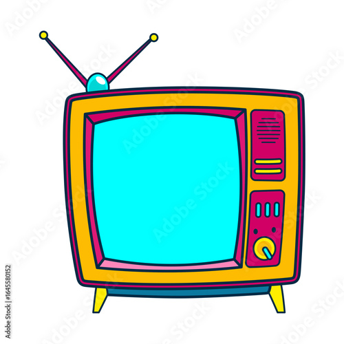 Comic retro tv icon in pop art retro comic style. Cartoon vintage 70s, 80s television. Vector illustration