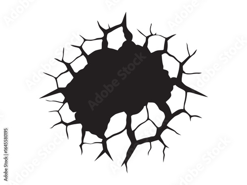 Shattered surface, a hole ripped through.
