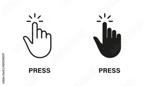 Two hand icons, one black, one white, showing a press action.
