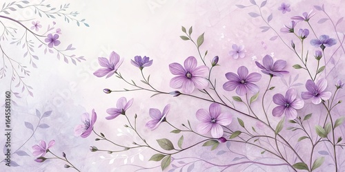 Lavender Watercolor Floral Composition Delicate Branches and Soft Hues, Floral Wallpaper, Botanical Art Floral Design, Watercolor Painting
