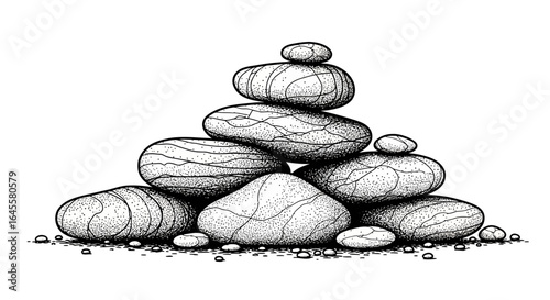 finding balance a black and white illustration of stacked stones for wellness spa and meditation designs