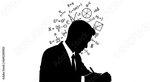 solving complex business problems a silhouette of a strategist contemplating equations and formulas for financial success
