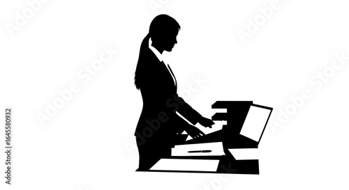 businesswoman working at desk silhouette image for presentations reports and articles on productivity efficiency and office life