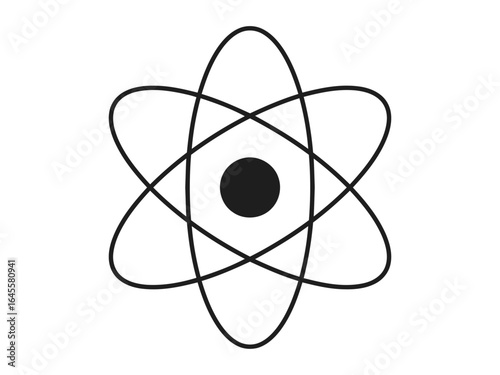 Simple atom model, symbolizing science and discovery.
