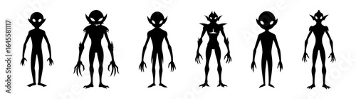 Silhouettes of different alien designs.