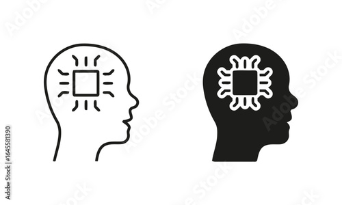 Human head with a microchip, symbolizing artificial intelligence.
