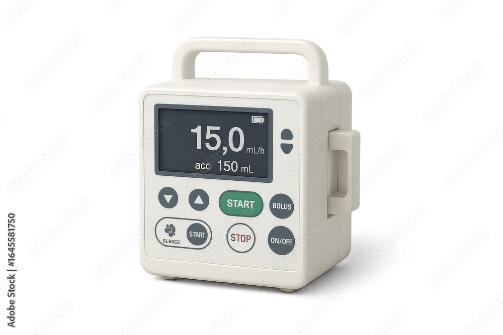 Fototapeta premium Portable infusion pump displaying settings on transparent background