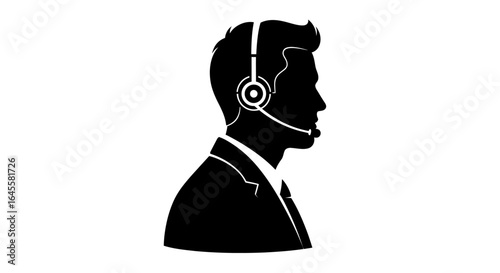 professional businessman in headset customer service support and communication icon for websites and marketing materials