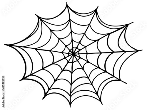 Circular spider web, intricate design.
