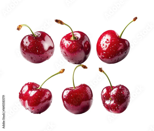 Fresh red cherries fruit market food natural light, isolated on transparent background, png