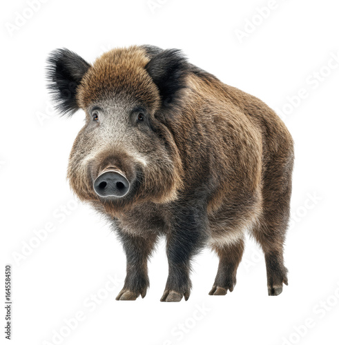 Wild boar encounter in nature animal forest, isolated on transparent background, png