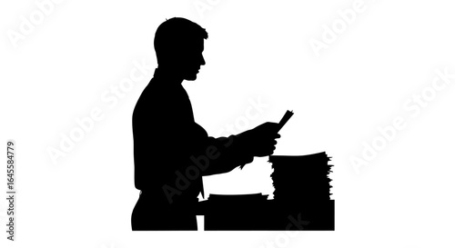 overwhelmed businessman sorting through a stack of documents finding solutions amidst paperwork chaos