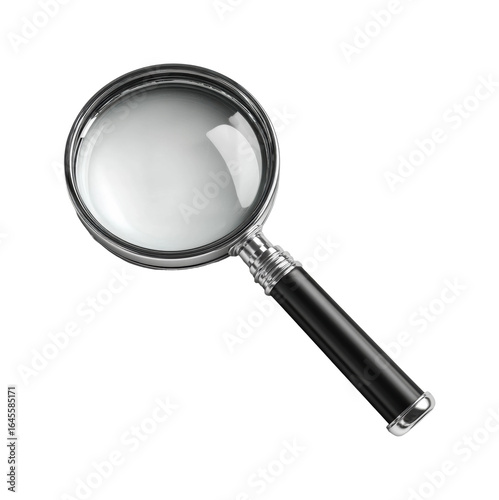 Investigating objects with a magnifying glass home office still life, isolated on transparent background, png
