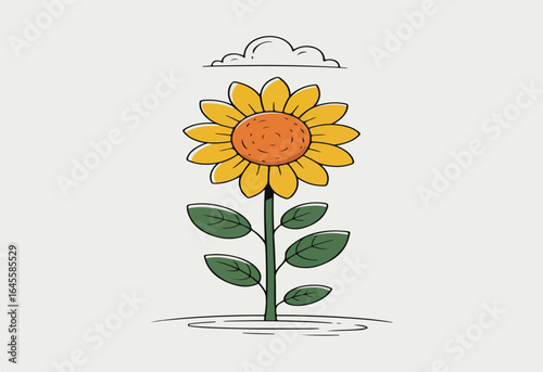 A vibrant illustration of a yellow sunflower in a vase, its petals and leaves bringing a touch of summer nature to a white background