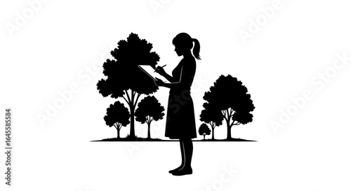 ecoconscious woman taking notes sustainable solutions environmental stewardship and natures inspiration