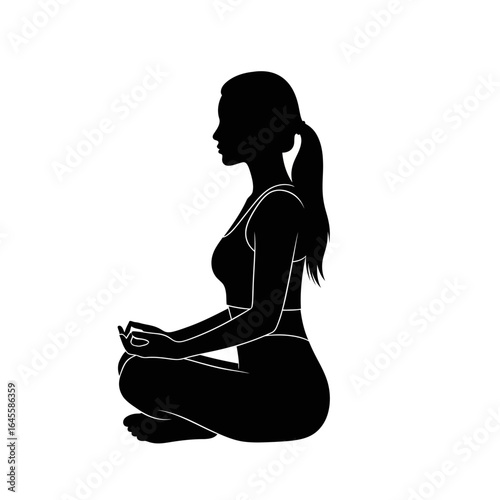 find inner peace elegant black silhouette of woman in lotus pose for meditation yoga and mindfulness websites