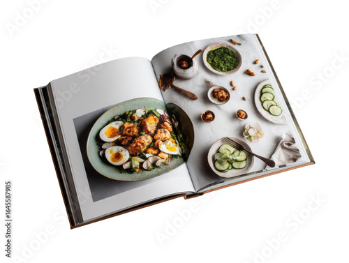 Delicious food cookbook culinary arts overhead view, isolated on transparent background, png