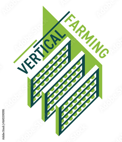 Vertical farming geometric emblem - growing crops in horizontally stacks