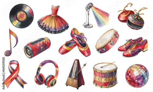 Watercolor Music and Dance Clipart Set for Party and Festival Design