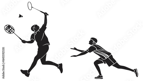 Badminton Players in Action Silhouette Sporting Activity Dynamic Movement.
