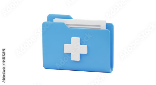 3d icon of a blue medical record folder containing patient health information, essential for healthcare management, isolated on transparent background