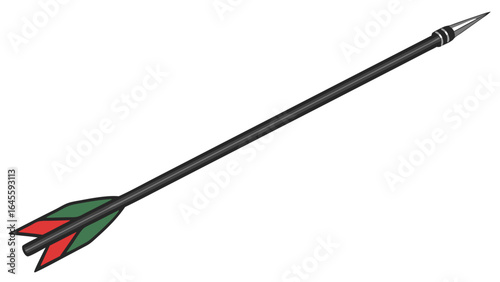 Black Arrow with Red and Green Fletching and Silver Tip.