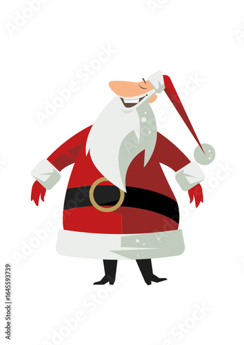 Happy and laughing Santa Claus (Father Christmas) with a big white beard and dressed in red and white