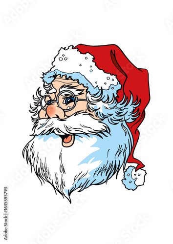 Smiling Santa Claus (Father Christmas) with glasses and a big white beard