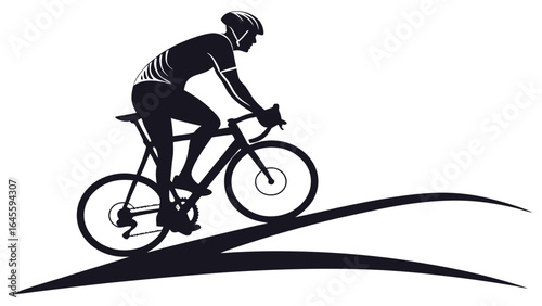 Cyclist Silhouette Riding Road Bicycle Uphill.