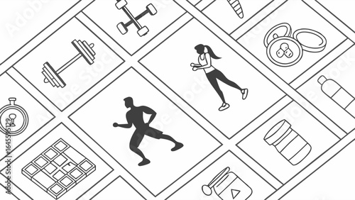 Fitness Icons Collection of Exercise Equipment and People.