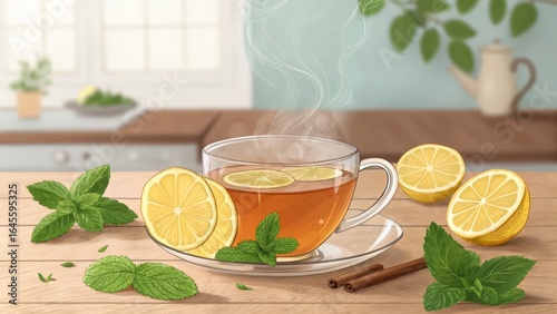 Warm Lemon Mint Tea Digital...