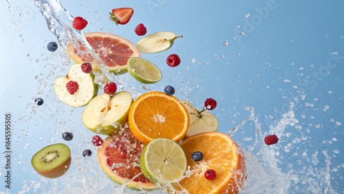 Water Splashing Fresh Fruit...